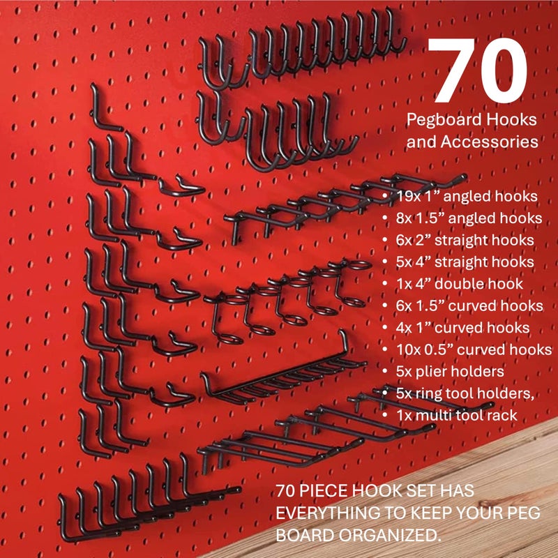 MADD TOOLS DOUBLE D FOR DOUBLE DUTY Extra Thick Black 1/4'' Pegboard Hooks for Hanging Tools, Set of 70 Pieces 1/4'' Black Peg Board Accessories Peg Hooks, Peg Board Attachments for Tools Organization - Image 2